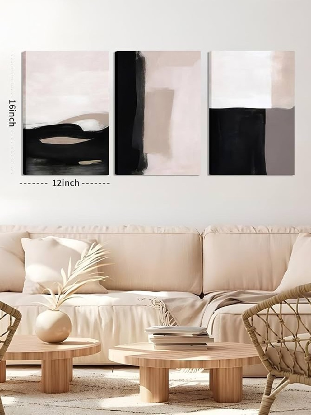 Neutral Abstract Wall Art Set - Beige, Black & White